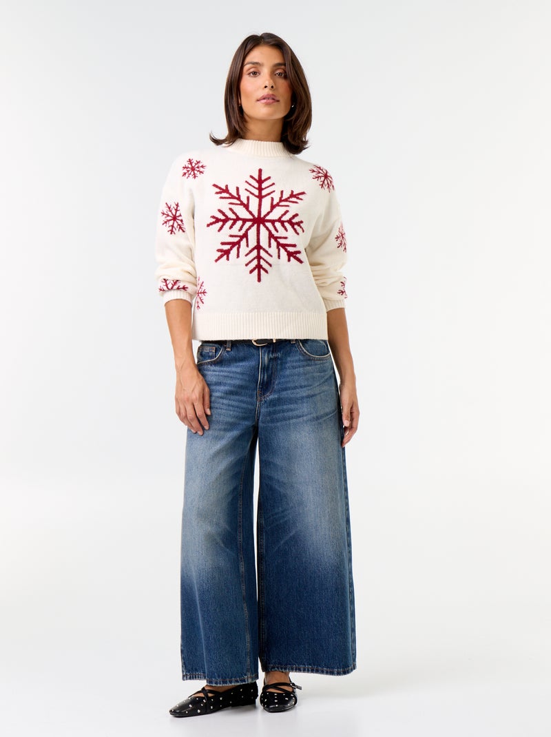 Camisola 'Natal' com padrão em malha grossa Bege - Kiabi
