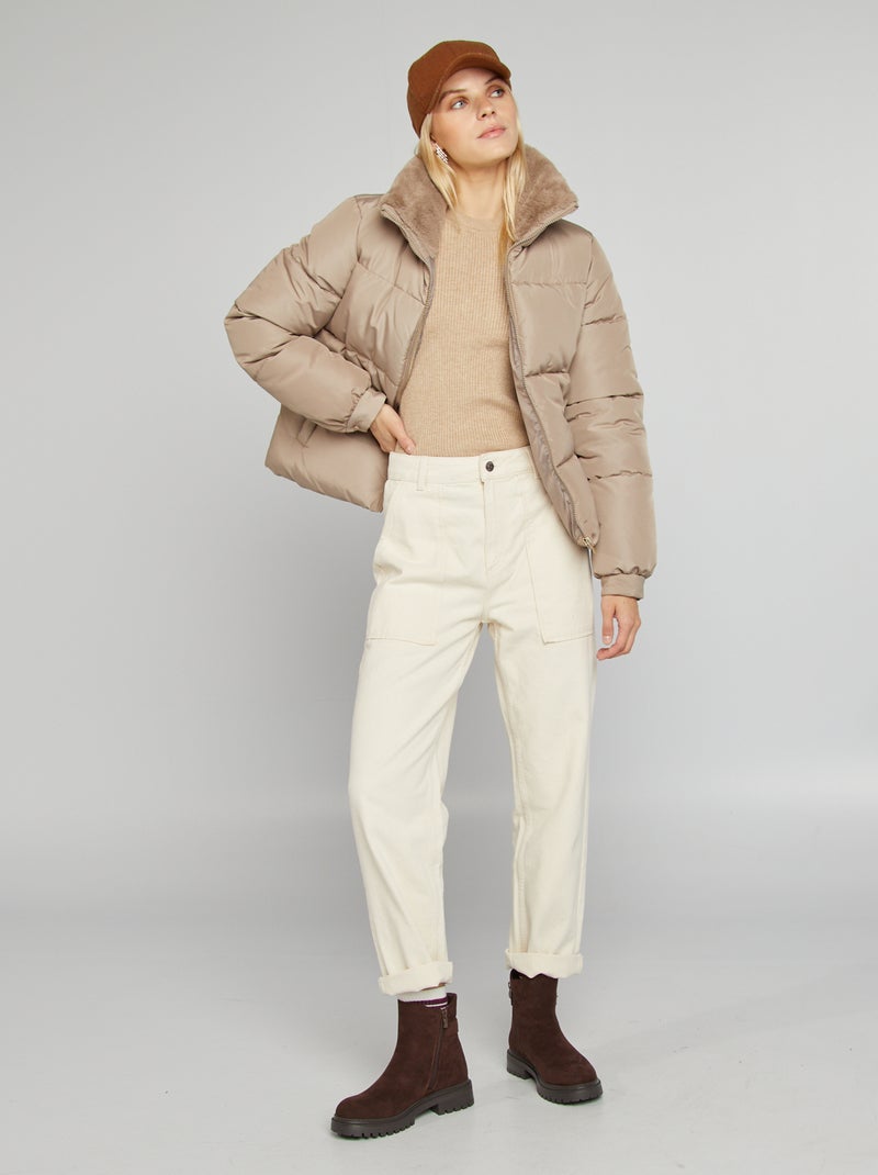 Camisola nervurada com gola redonda BEGE - Kiabi