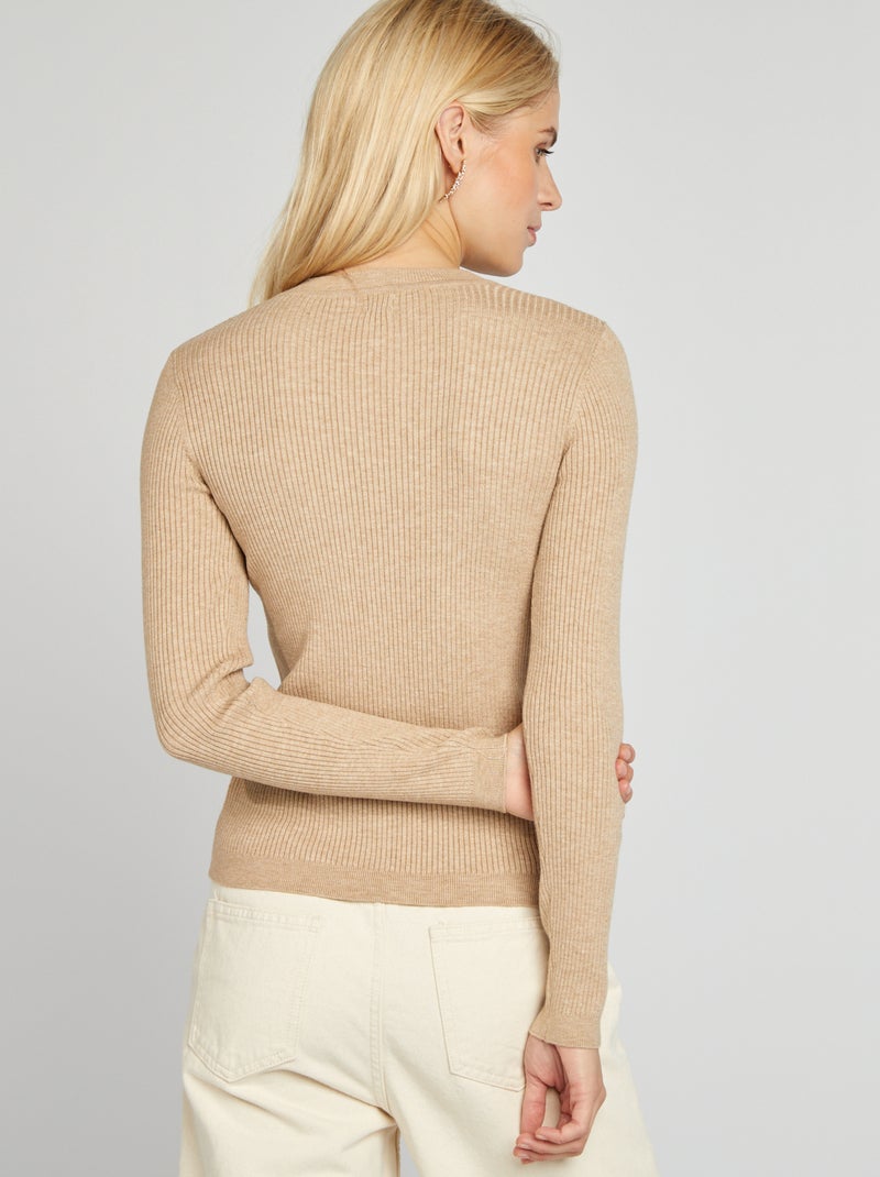 Camisola nervurada com gola redonda BEGE - Kiabi