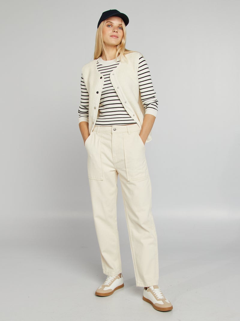 Camisola nervurada com gola redonda BRANCO - Kiabi