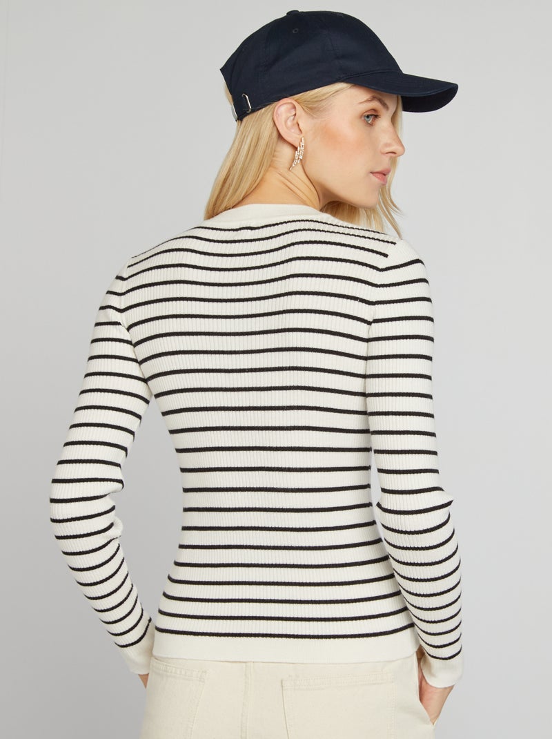 Camisola nervurada com gola redonda BRANCO - Kiabi