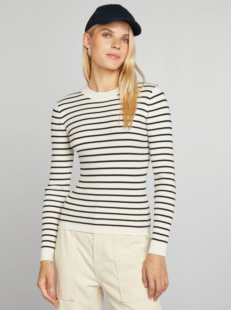 Camisola nervurada com gola redonda BRANCO - Kiabi