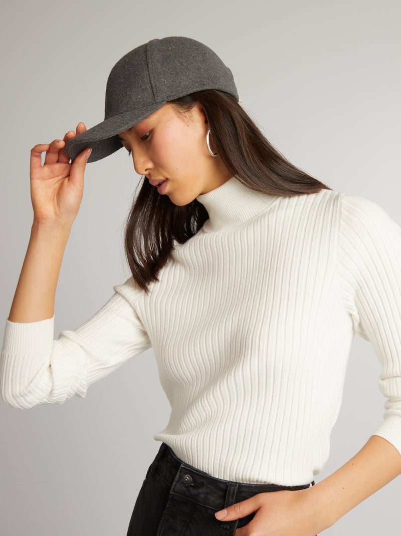 Camisola nervurada com gola subida Branco - Kiabi