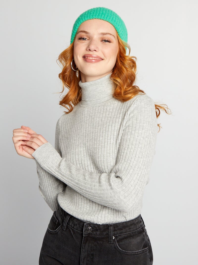 Camisola nervurada com gola subida CINZA - Kiabi