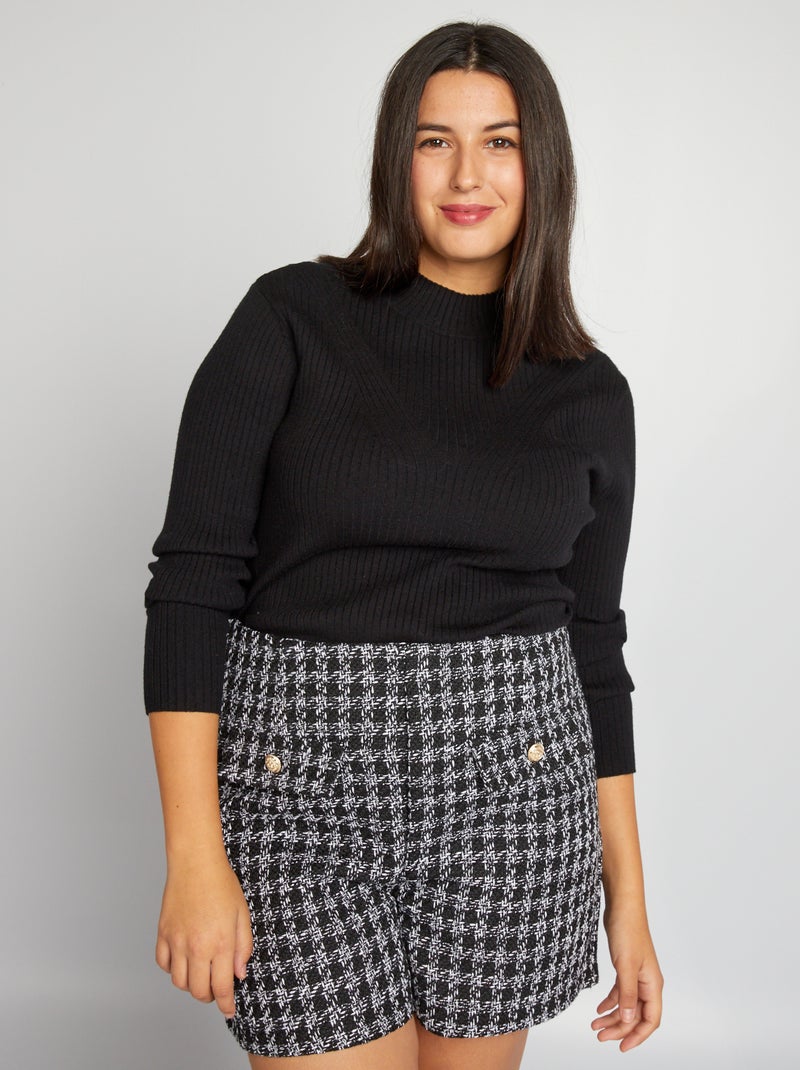 Camisola nervurada com gola subida Preto - Kiabi