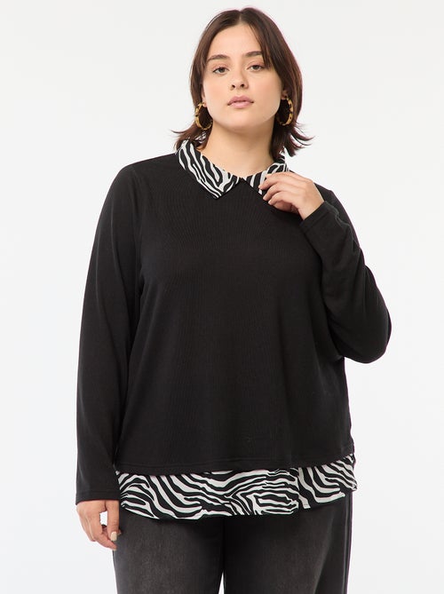 Camisola 'Only Carmakoma' efeito 2 em 1 camisa - Kiabi