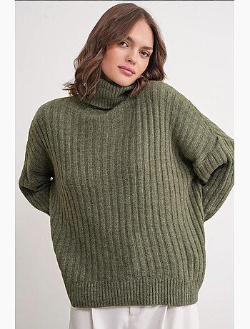 Camisola oversize canelada de gola alta mixray