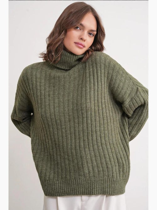 Camisola oversize canelada de gola alta mixray - Kiabi Camisola oversize canelada de gola alta mixray - Kiabi