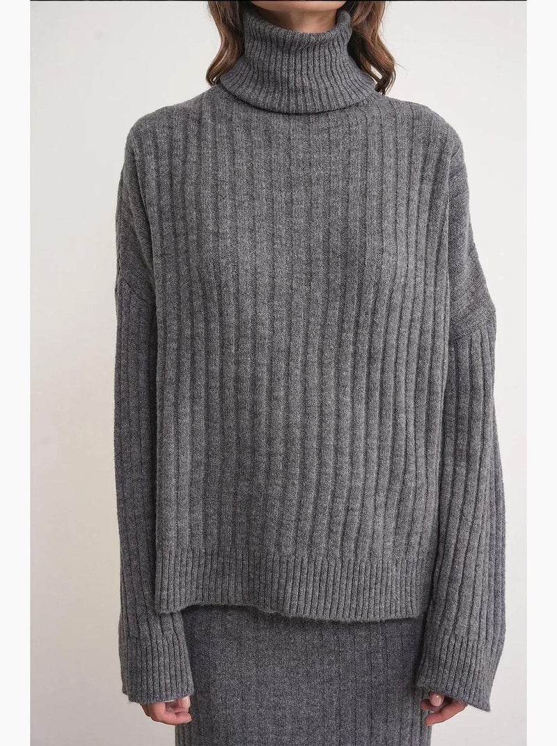 Camisola oversize canelada de gola alta mixray Cinza escuro - Kiabi
