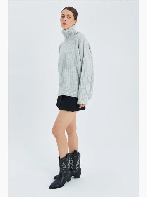 Camisola oversize canelada de gola alta mixray - Kiabi Camisola oversize canelada de gola alta mixray - Kiabi