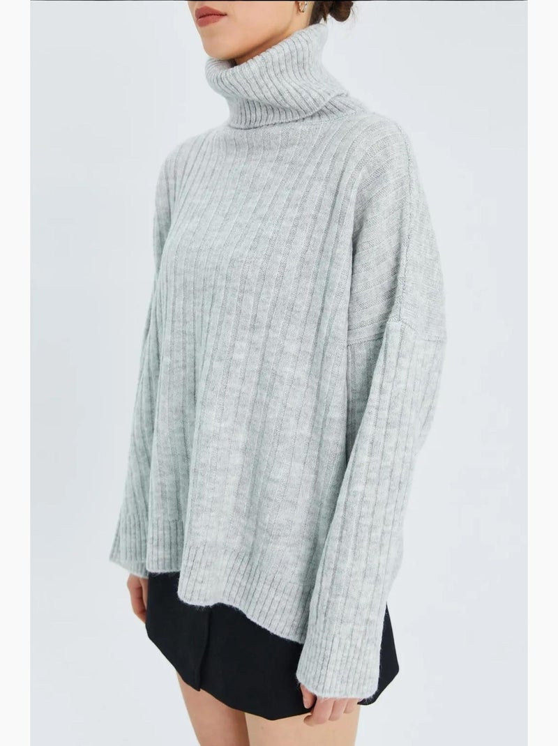 Camisola oversize canelada de gola alta mixray Cinza - Kiabi