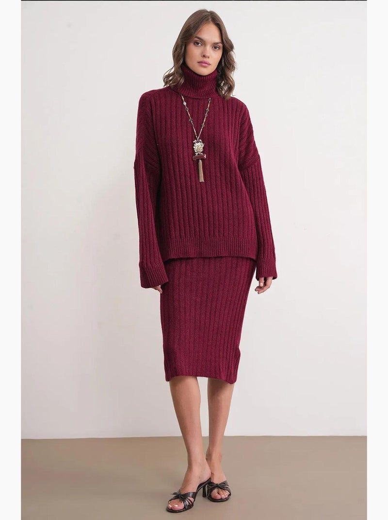 Camisola oversize canelada de gola alta mixray Vermelho bordô - Kiabi