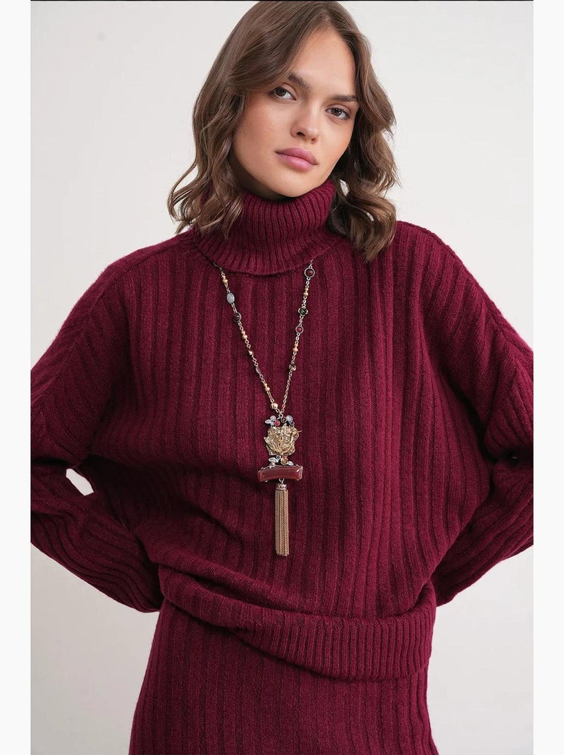 Camisola oversize canelada de gola alta mixray Vermelho bordô - Kiabi