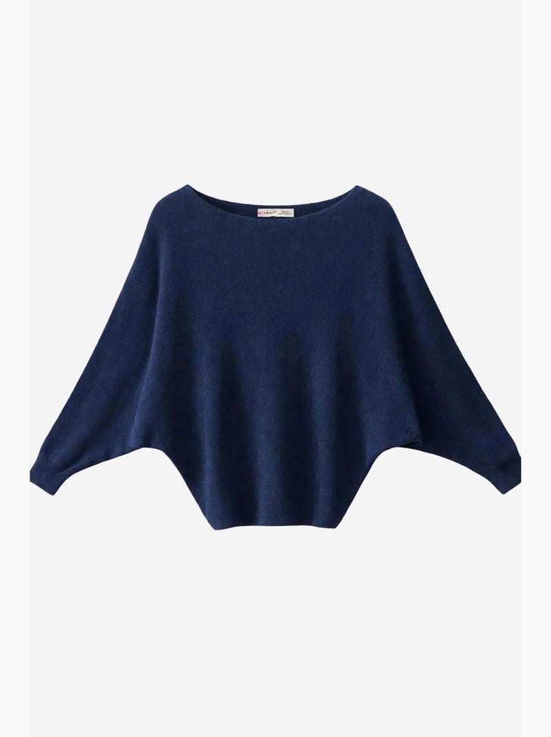 Camisola oversize de malha canelada com decote barco mixray Azul-marinho - Kiabi
