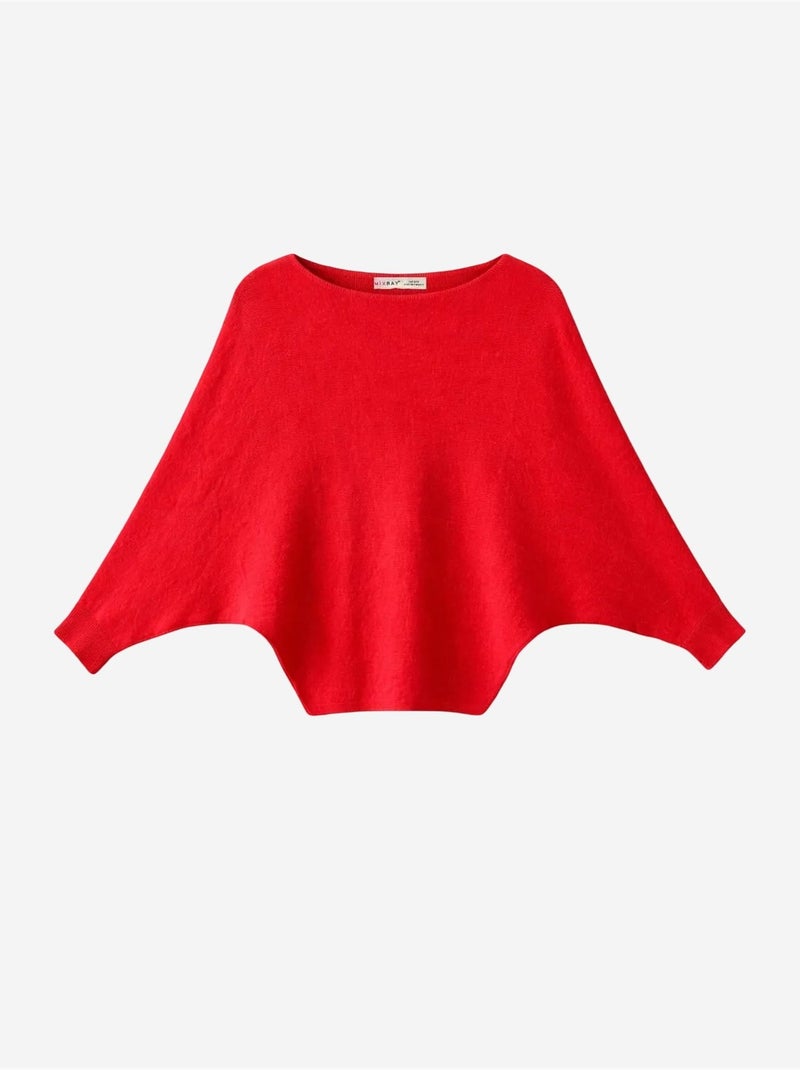 Camisola oversize de malha canelada com decote barco mixray Vermelho - Kiabi