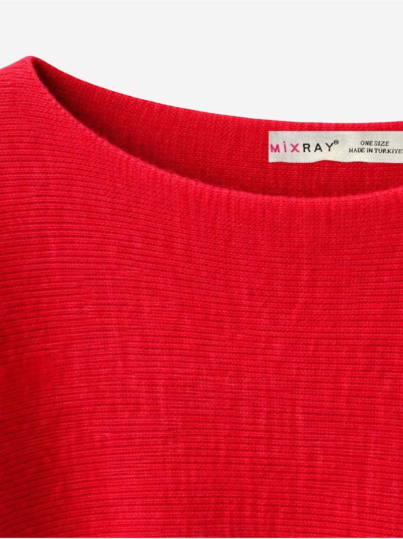 Camisola oversize de malha canelada com decote barco mixray Vermelho - Kiabi