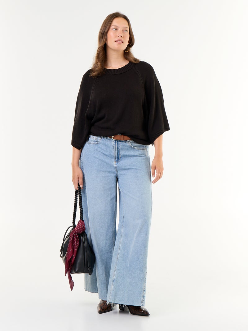Camisola oversize de malha de mangas curtas Preto - Kiabi
