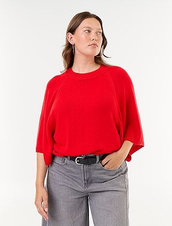Camisola oversize de malha de mangas curtas