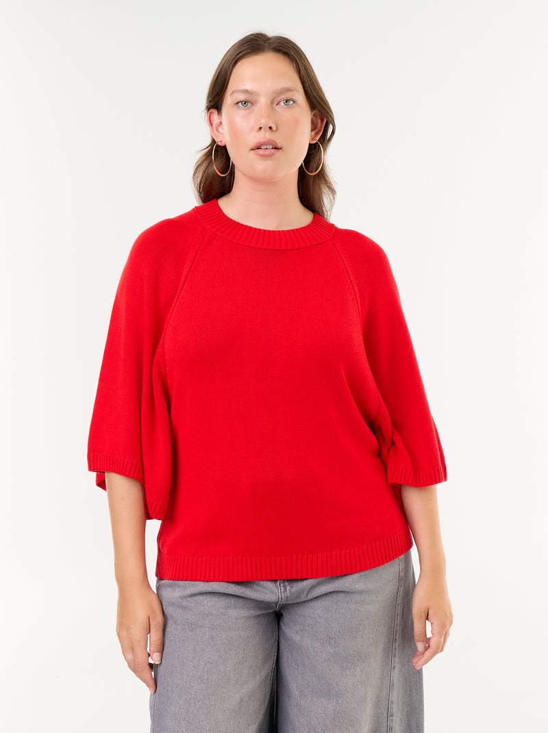 Camisola oversize de malha de mangas curtas Vermelho - Kiabi