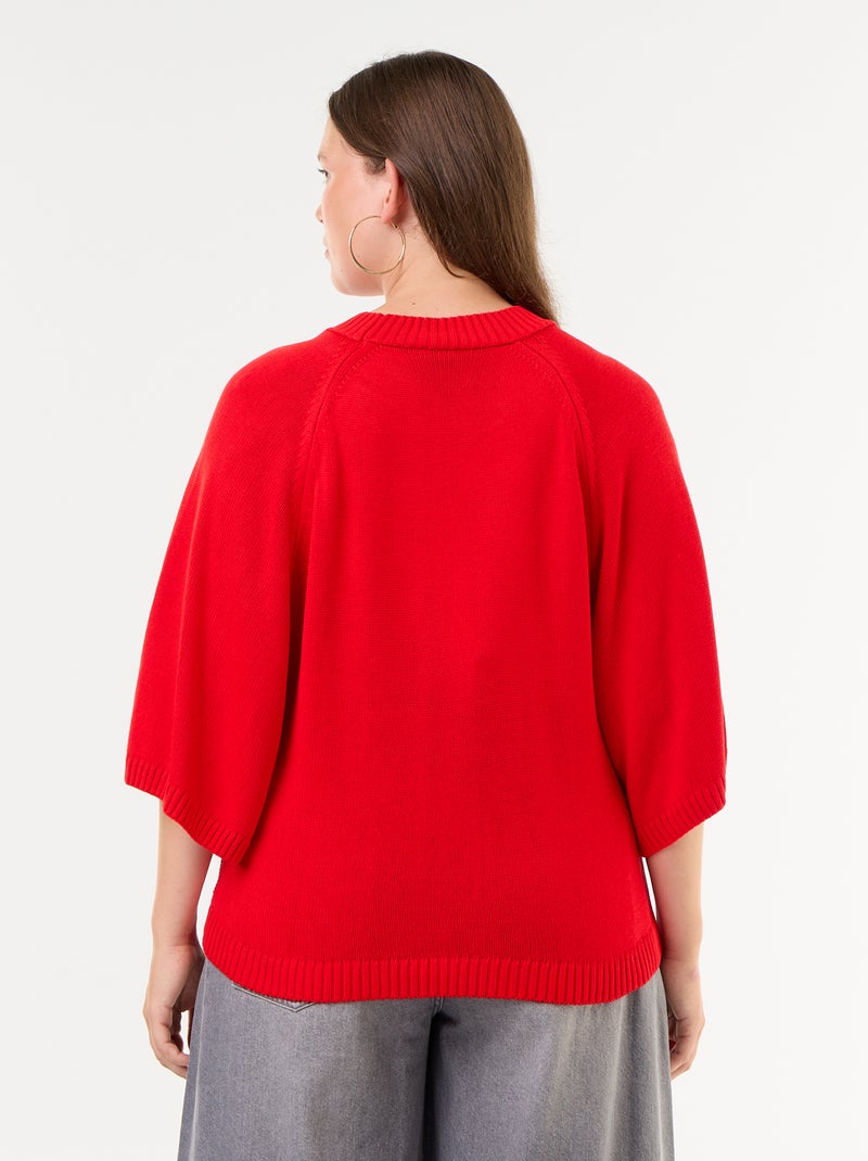 Camisola oversize de malha de mangas curtas Vermelho - Kiabi