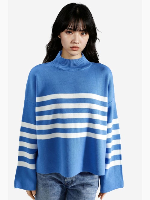Camisola oversized às riscas com gola alta my fashion - Kiabi Camisola oversized às riscas com gola alta my fashion - Kiabi