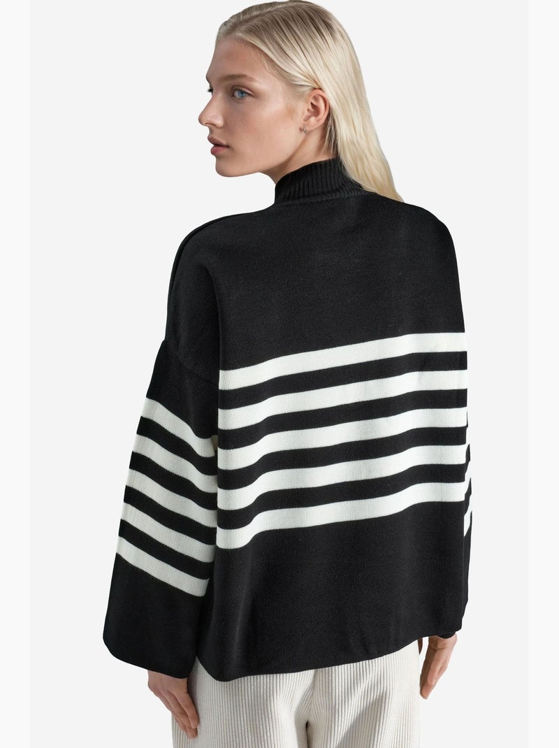 Camisola oversized às riscas com gola alta my fashion Preto - Kiabi