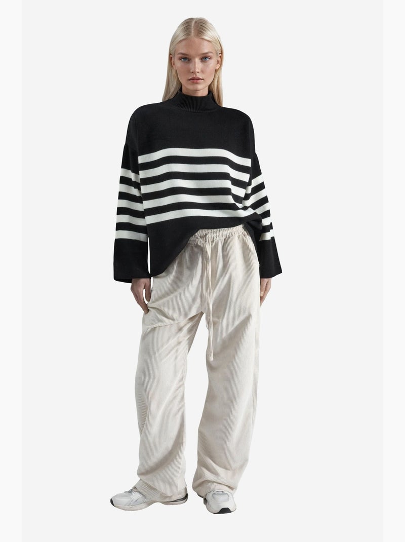 Camisola oversized às riscas com gola alta my fashion Preto - Kiabi