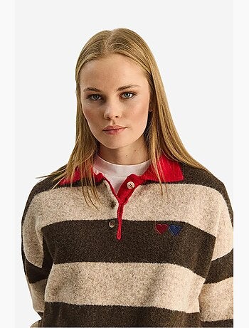 Camisola oversized às riscas com gola polo e bordado lucci