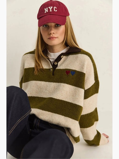 Camisola oversized às riscas com gola polo e bordado lucci - Kiabi Camisola oversized às riscas com gola polo e bordado lucci - Kiabi