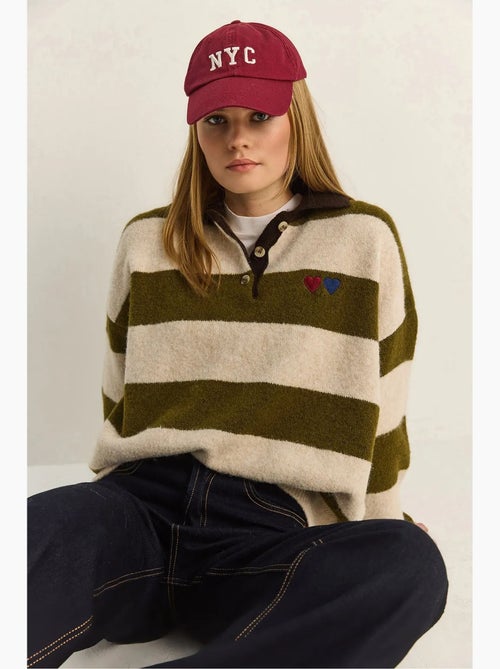 Camisola oversized às riscas com gola polo e bordado lucci - Kiabi Camisola oversized às riscas com gola polo e bordado lucci - Kiabi