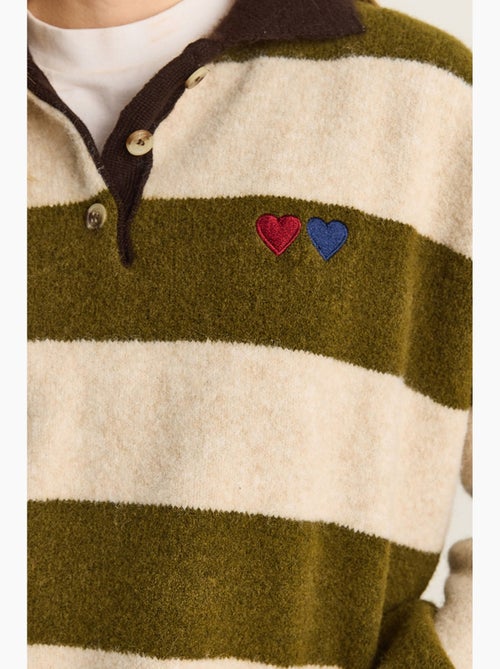 Camisola oversized às riscas com gola polo e bordado lucci - Kiabi Camisola oversized às riscas com gola polo e bordado lucci - Kiabi