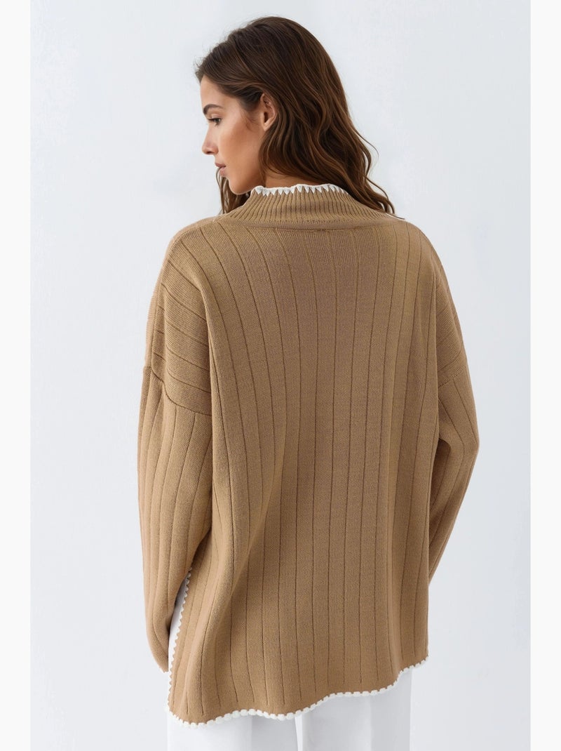 Camisola oversized com detalhe de costura my fashion Camelo - Kiabi