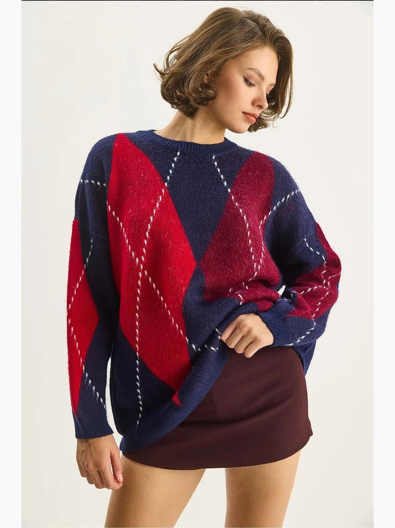 Camisola oversized com estampado de losangos lucci Azul-marinho - Kiabi