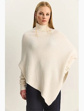Camisola oversized de gola alta em malha canelada lucci