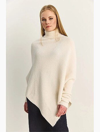 Camisola oversized de gola alta em malha canelada lucci