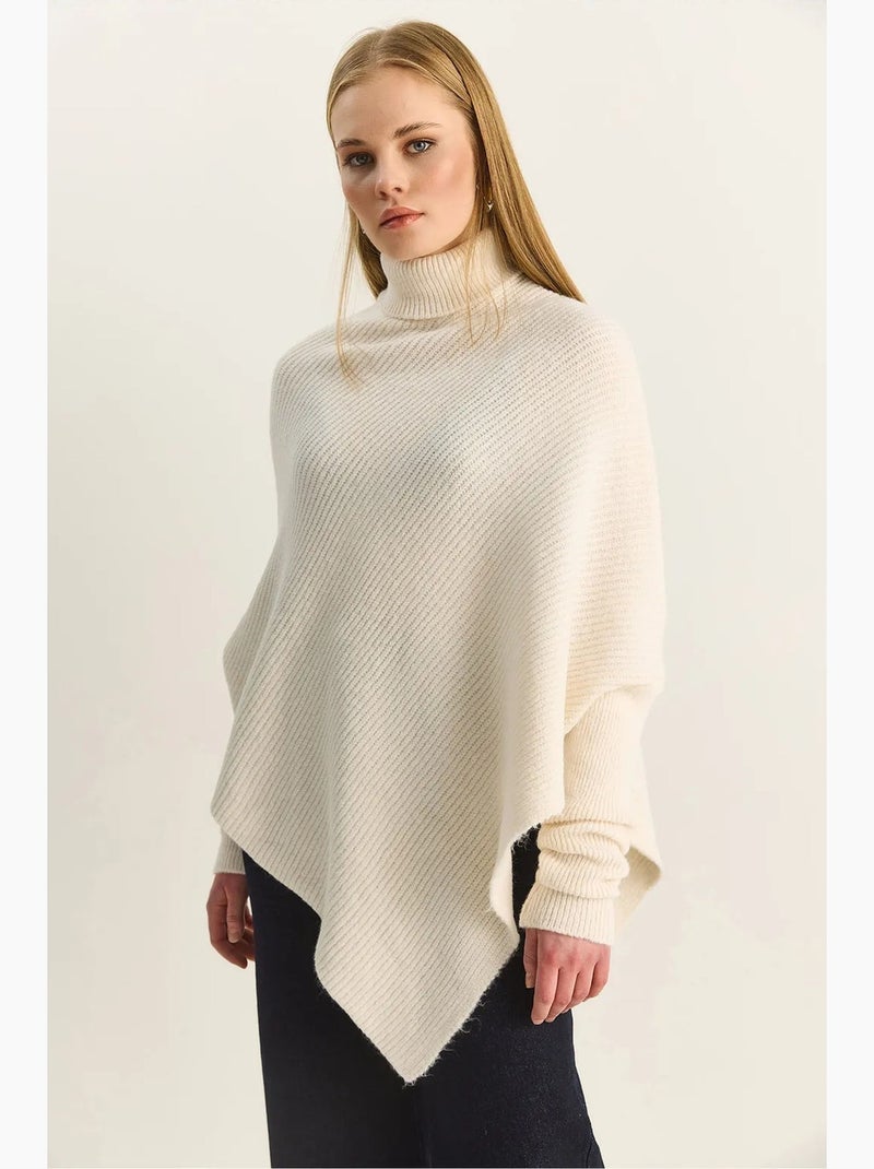 Camisola oversized de gola alta em malha canelada lucci Creme - Kiabi