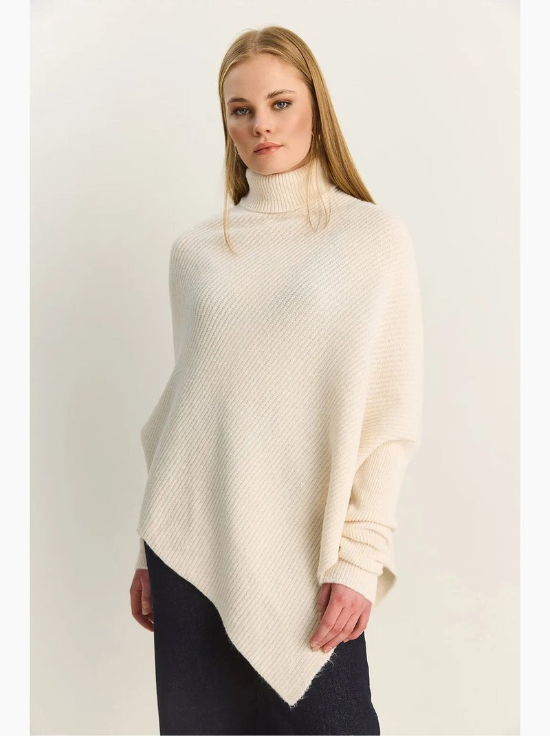 Camisola oversized de gola alta em malha canelada lucci Creme - Kiabi