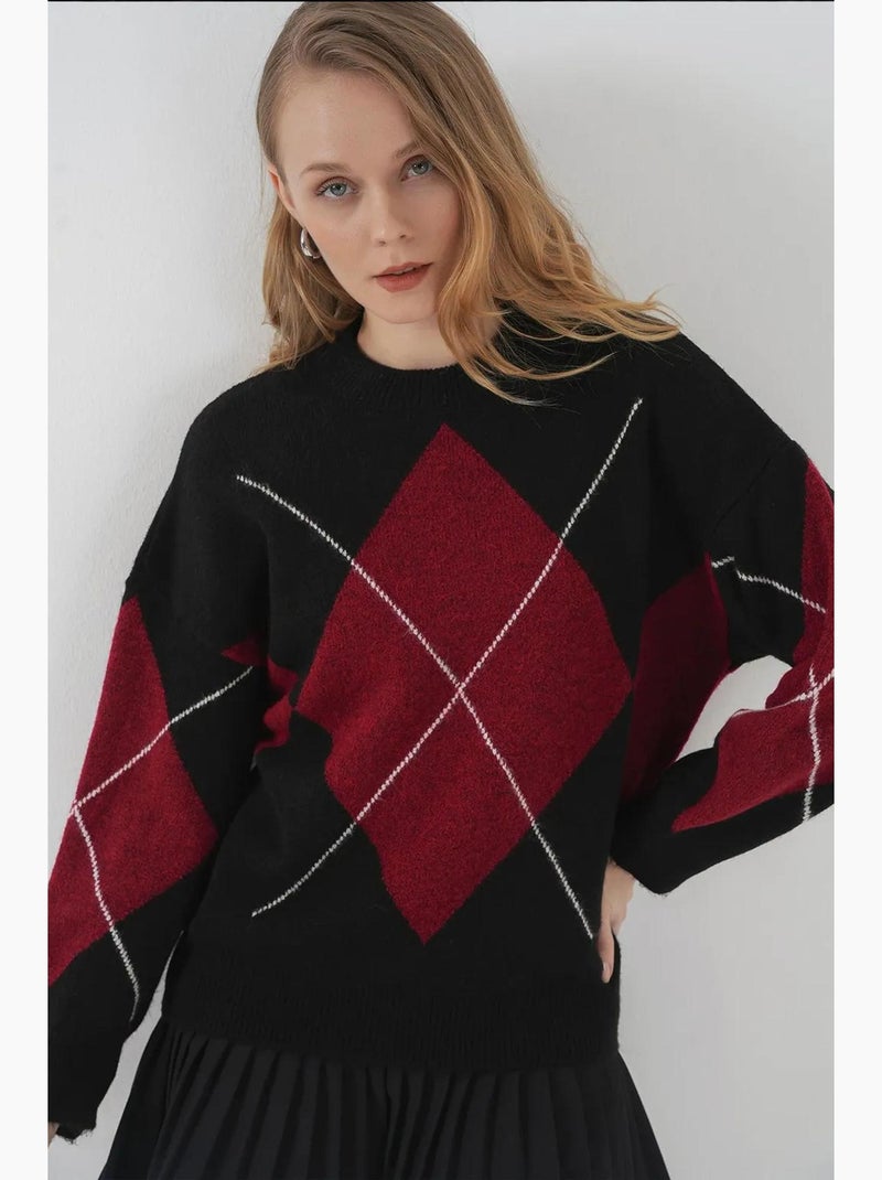 Camisola oversized de losangos com decote redondo bdart Vermelho escuro - Kiabi
