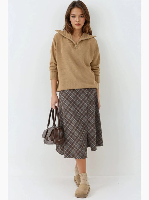 Camisola oversized de malha canelada com gola com fecho my fashion - Kiabi