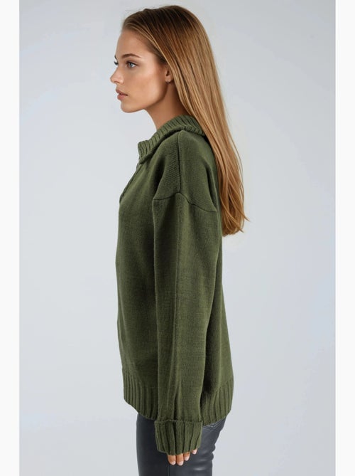 Camisola oversized de malha canelada com gola com fecho my fashion - Kiabi Camisola oversized de malha canelada com gola com fecho my fashion - Kiabi