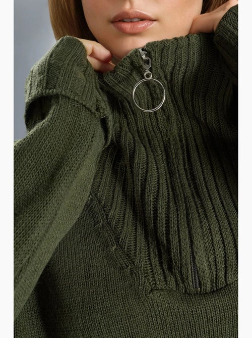 Camisola oversized de malha canelada com gola com fecho my fashion - Kiabi Camisola oversized de malha canelada com gola com fecho my fashion - Kiabi