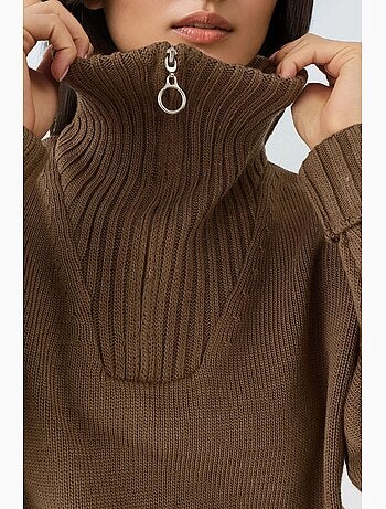 Camisola oversized de malha canelada com gola com fecho my fashion