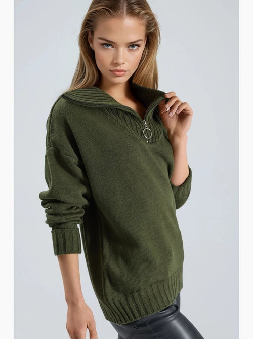 Camisola oversized de malha canelada com gola com fecho my fashion - Kiabi
