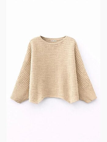 Camisola oversized de malha canelada texturizada com gola redonda mixray