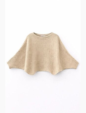 Camisola oversized de malha canelada texturizada com gola redonda mixray