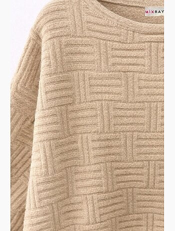 Camisola oversized de malha canelada texturizada com gola redonda mixray