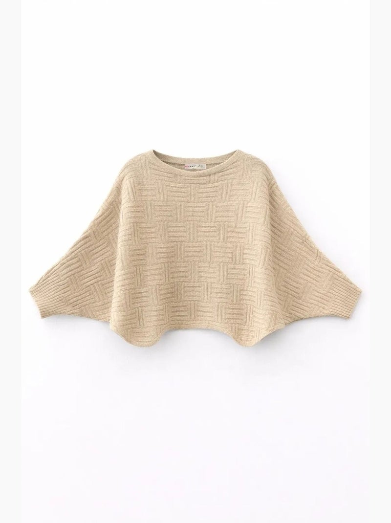 Camisola oversized de malha canelada texturizada com gola redonda mixray Bege-argila - Kiabi