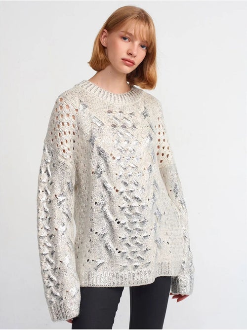 Camisola oversized de malha com tranças e decote redondo - Kiabi Camisola oversized de malha com tranças e decote redondo - Kiabi