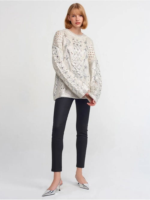 Camisola oversized de malha com tranças e decote redondo - Kiabi Camisola oversized de malha com tranças e decote redondo - Kiabi