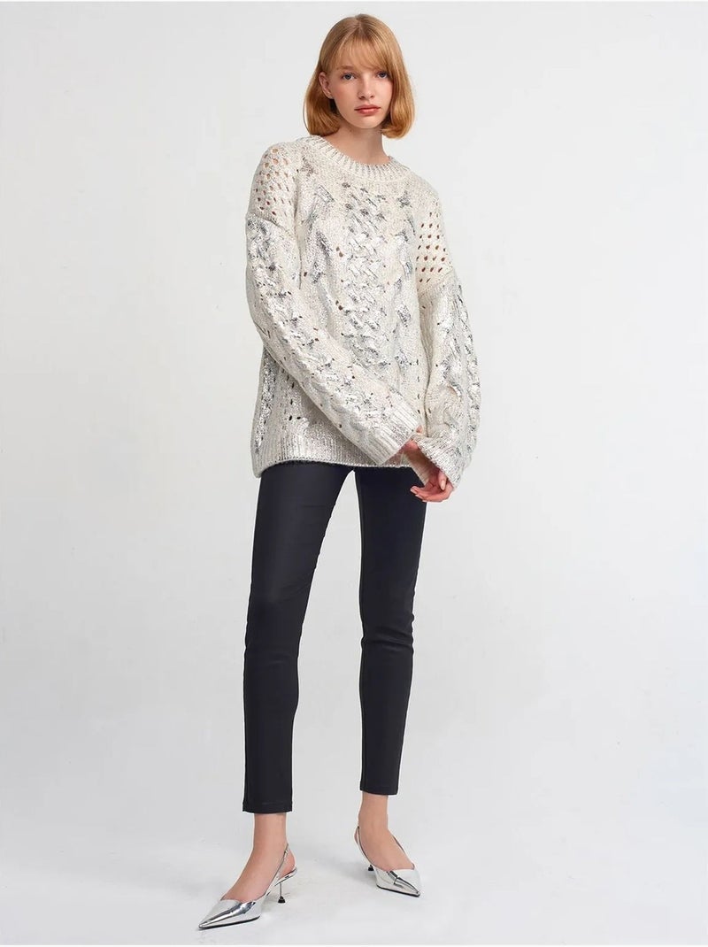 Camisola oversized de malha com tranças e decote redondo Bege natural - Kiabi
